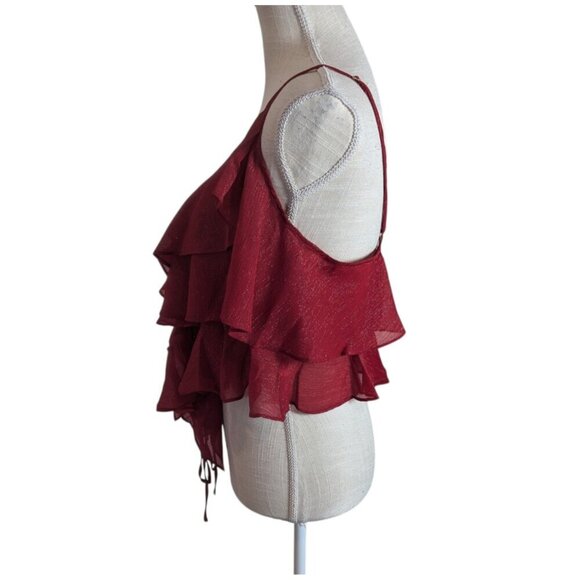Rumored Red Sparkle Ruffle Cami Tank Top - Picture 4 of 7